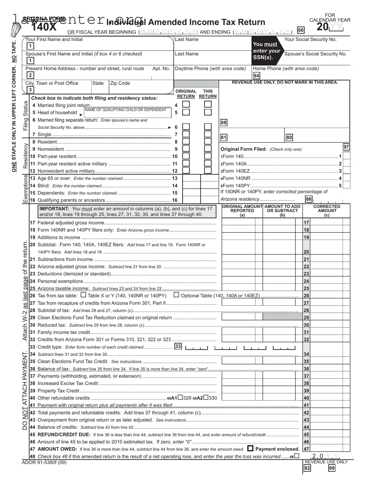 Get Arizona 140X Form