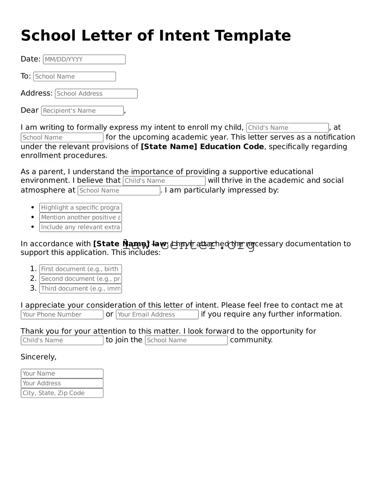 Free School Letter of Intent Template