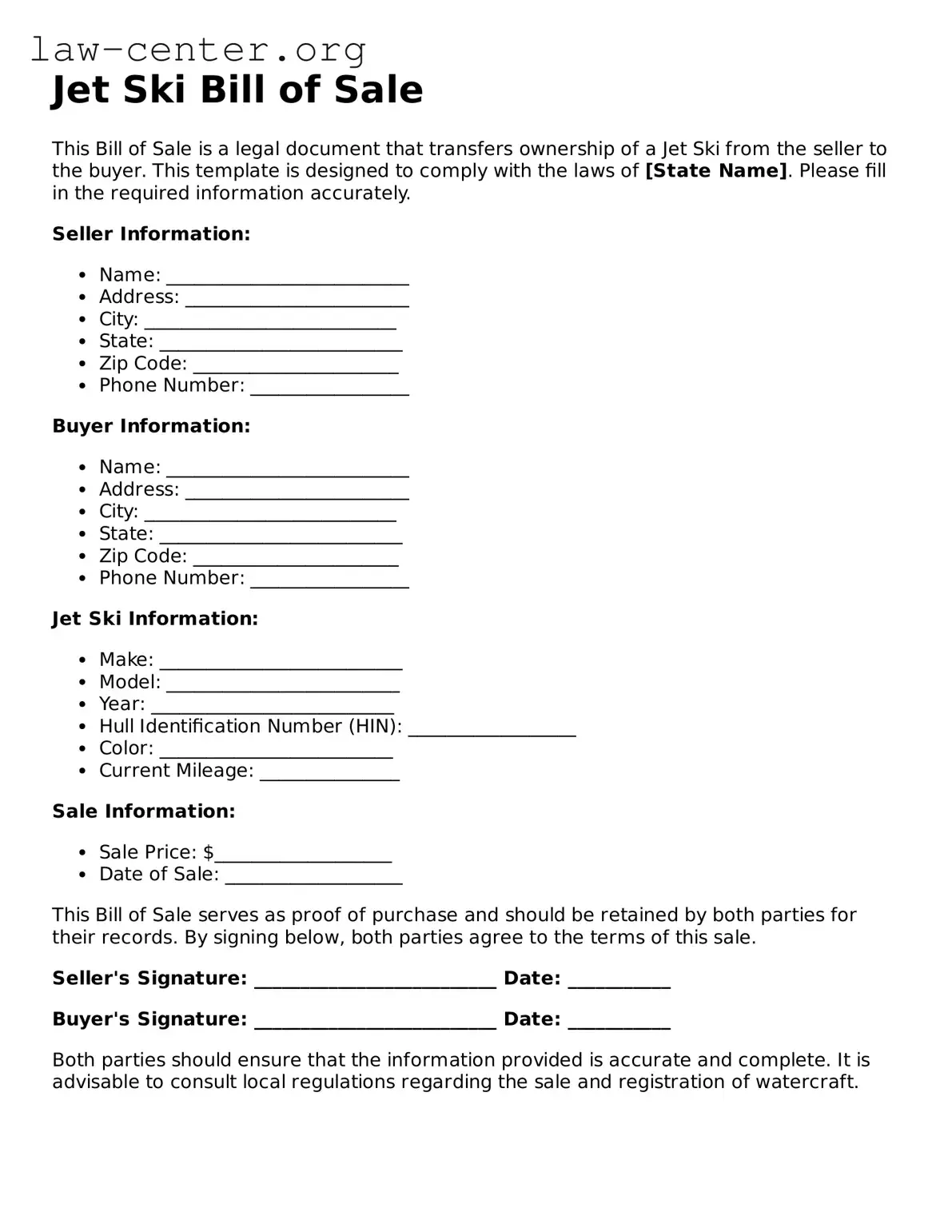 Free Jet Ski Bill of Sale Template