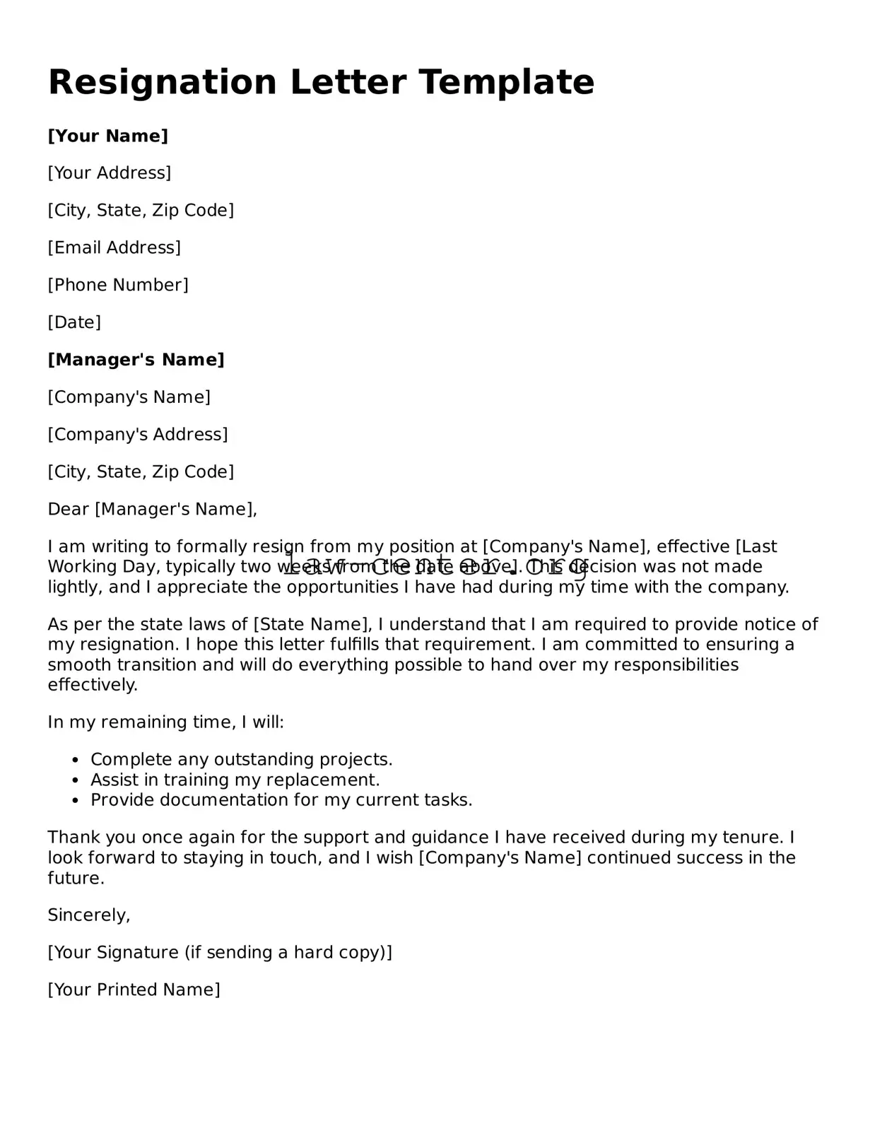 Free Resignation Letter Template