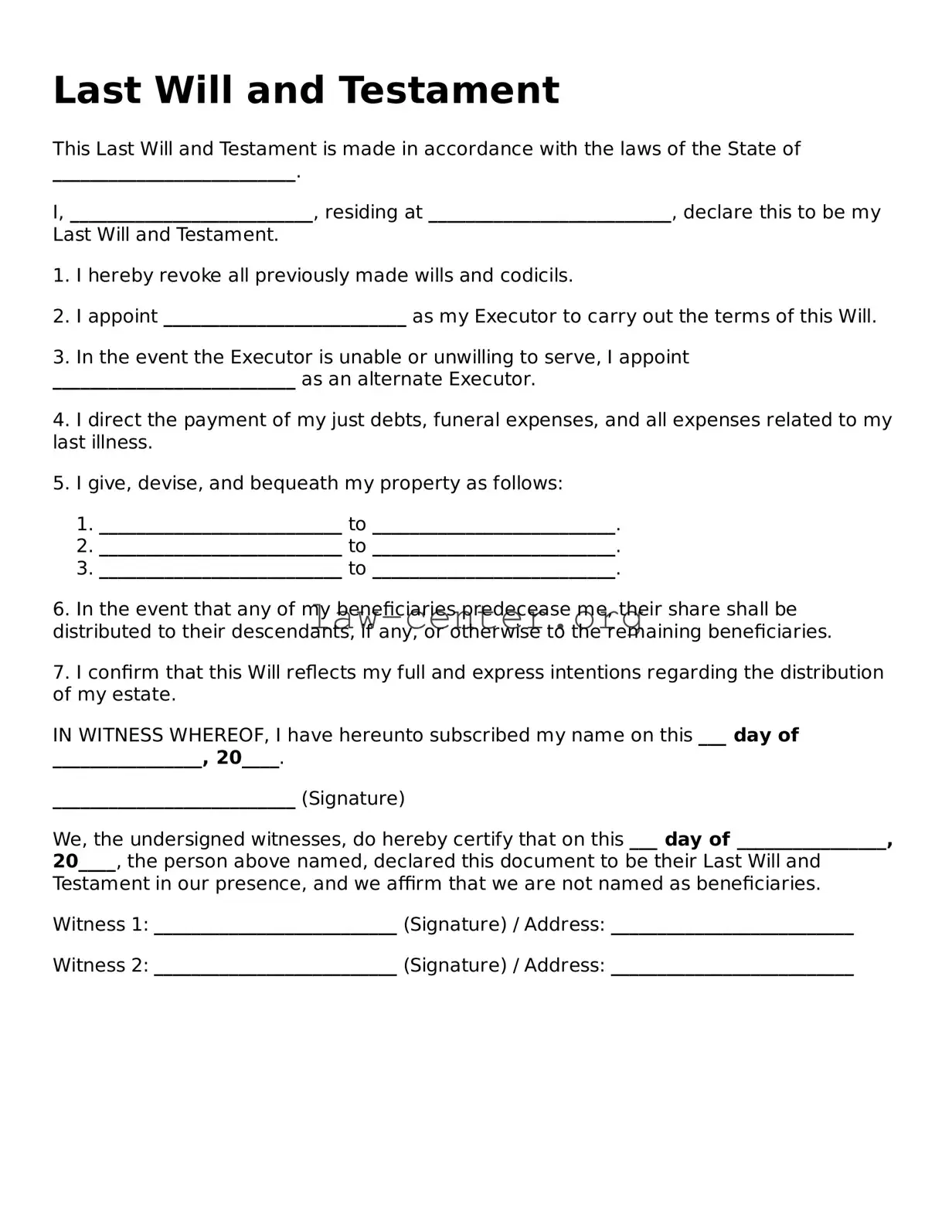 Free Last Will and Testament Template