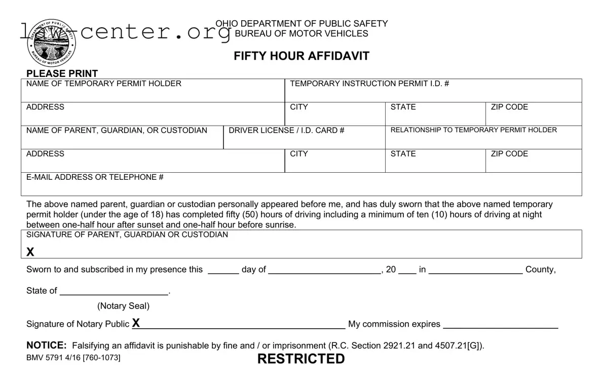 Get Driving Fifty Hour Affidavit Form