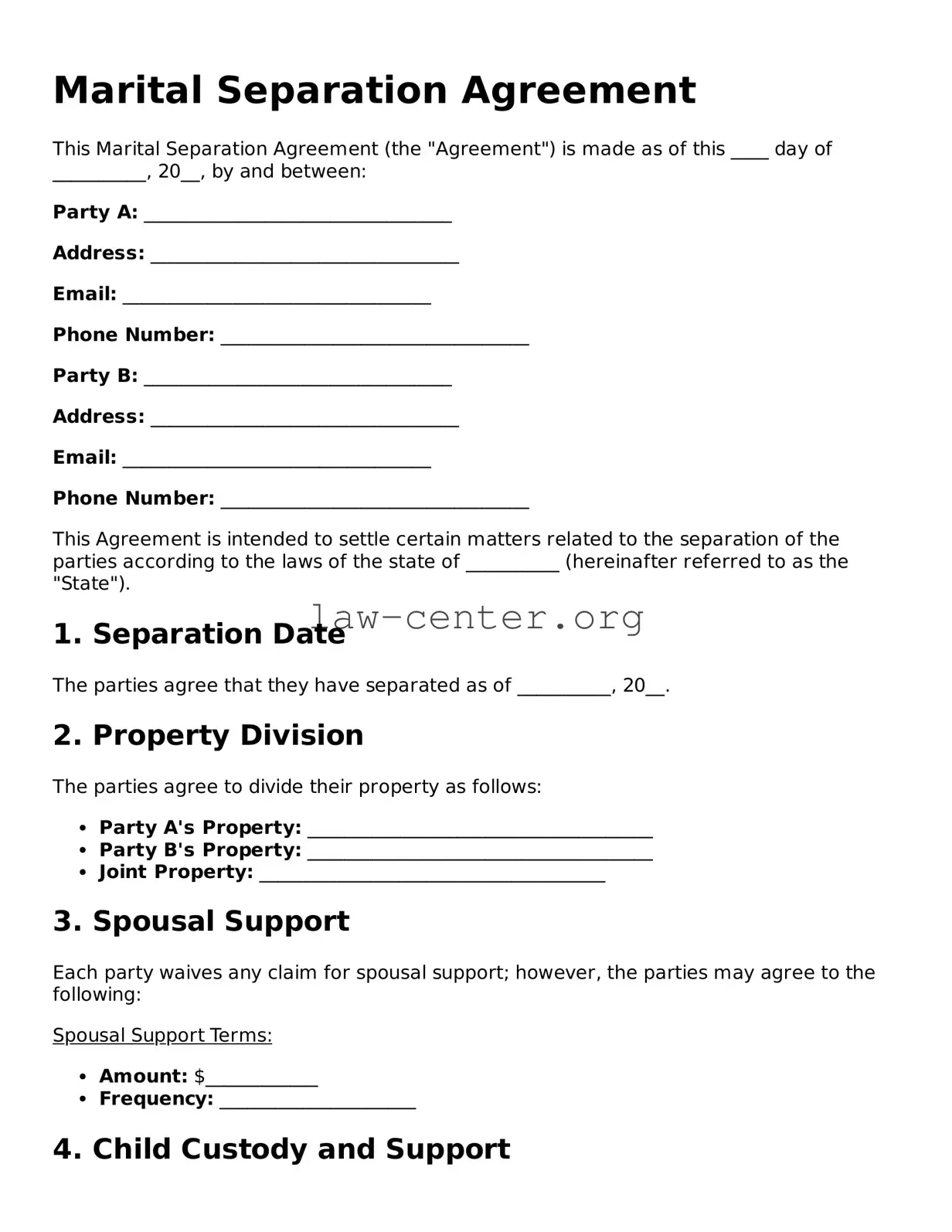 Free Marital Separation Agreement Template