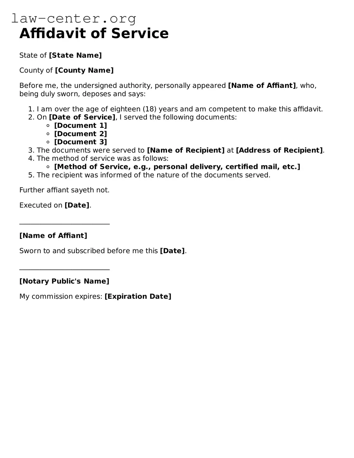 Free Affidavit of Service Template