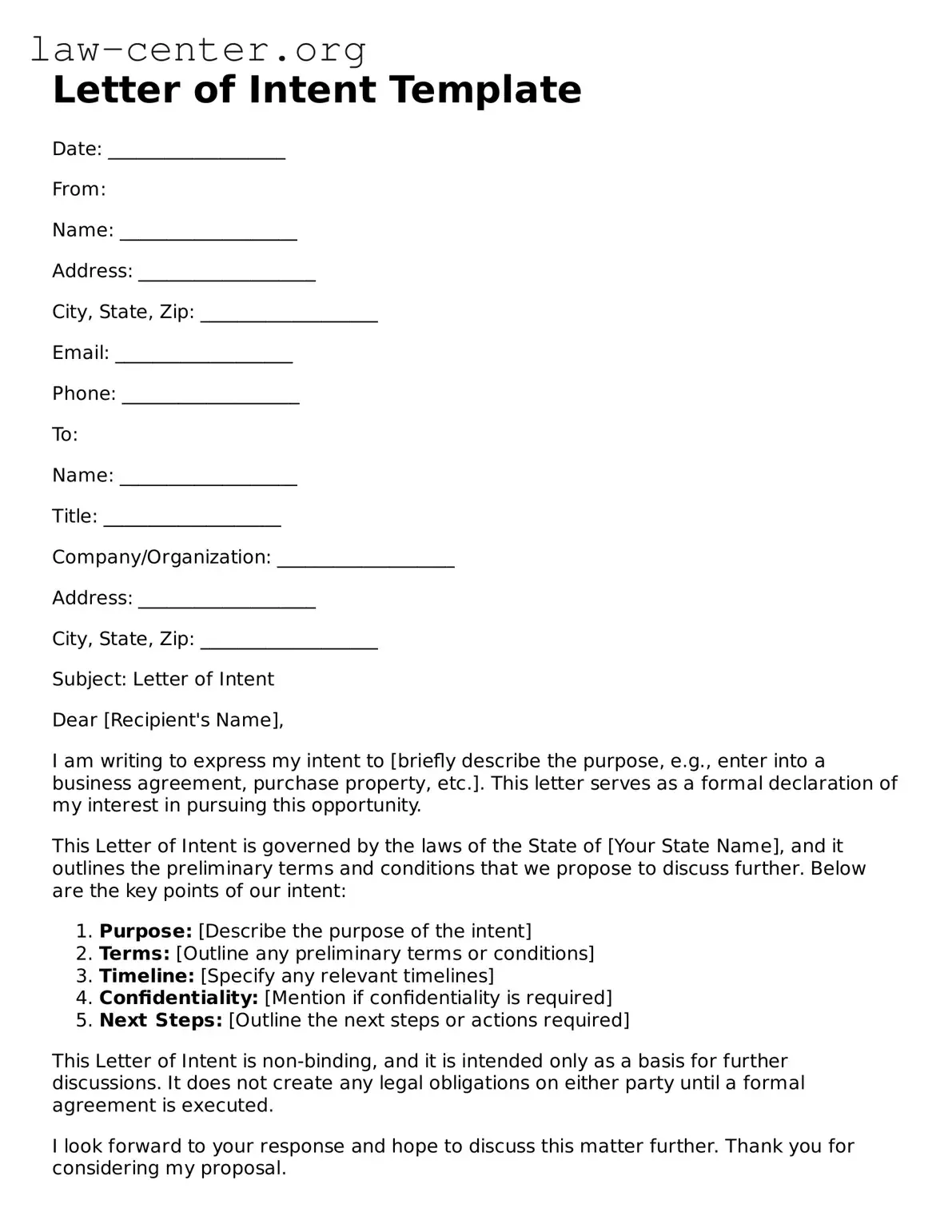 Free Letter of Intent Template