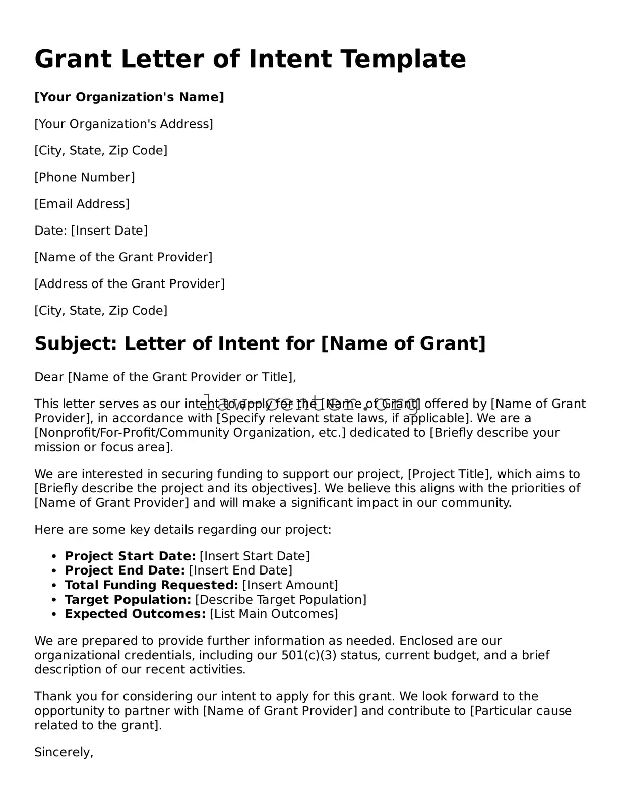 Free Grant Letter of Intent Template