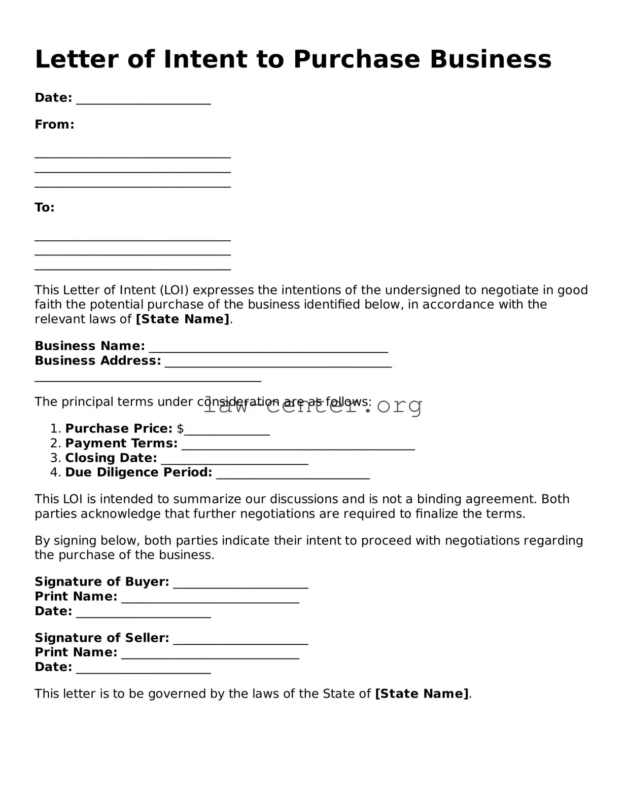 Free Letter of Intent to Purchase Business Template