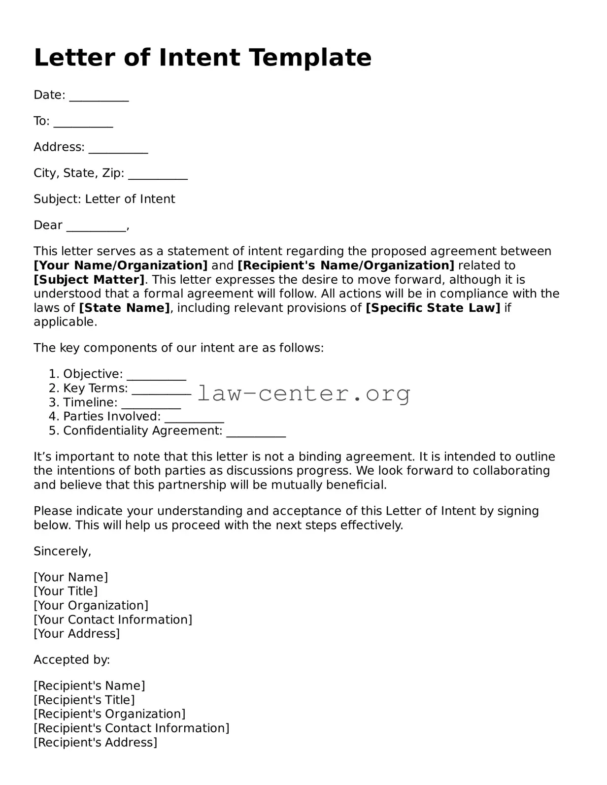Free Letter of Intent Template