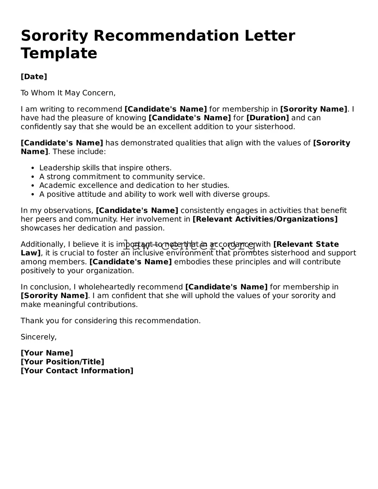 Free Sorority Recommendation Letter Template