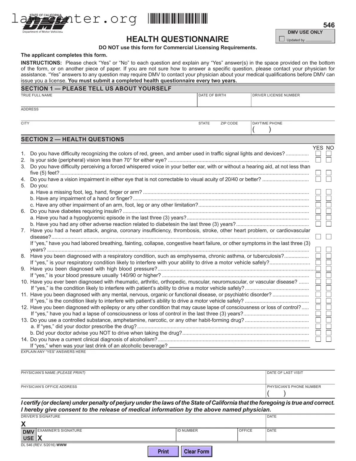 Get California Dmv Dl 546 Form
