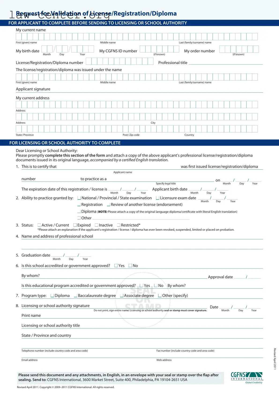 Get Cgfns Validation License Form