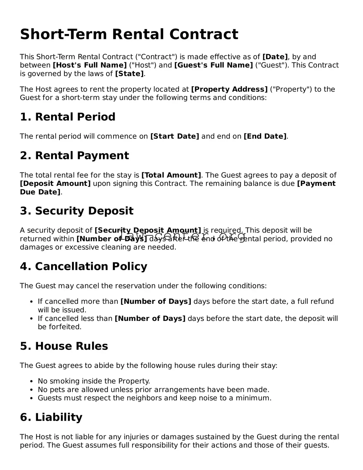 Free Short-Term Rental Contract Template