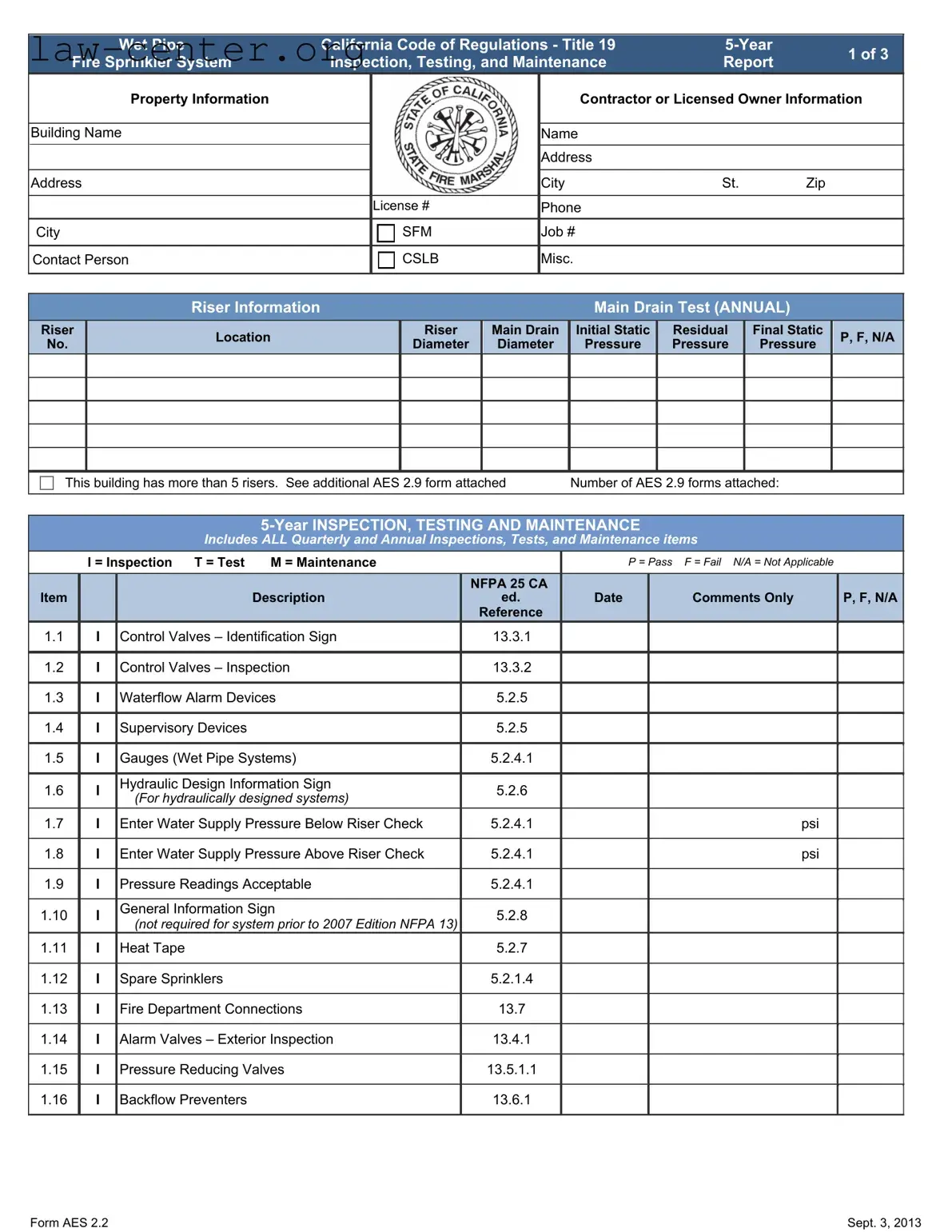 Get 5 Year Fire Sprinkler Inspection Form