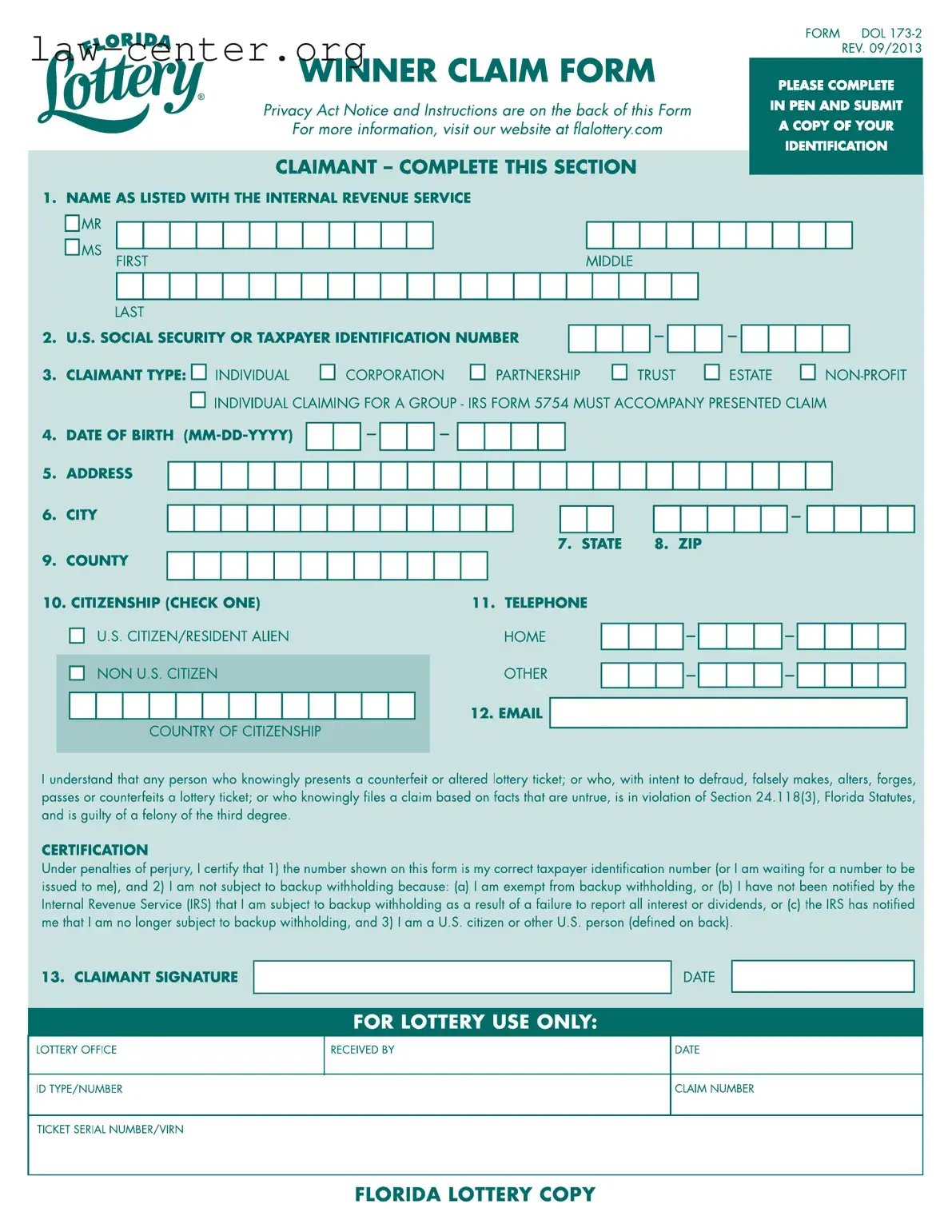 Get Florida Lottery Claim Form