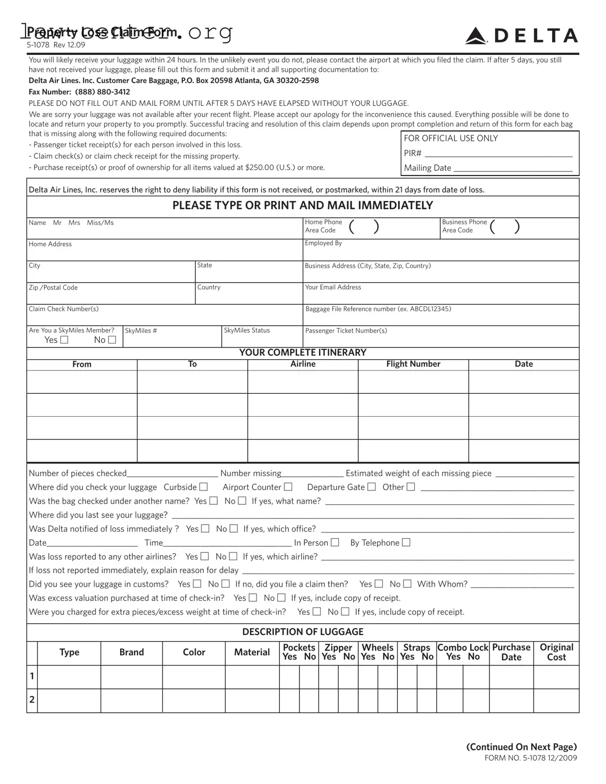 Get Delta Property Form