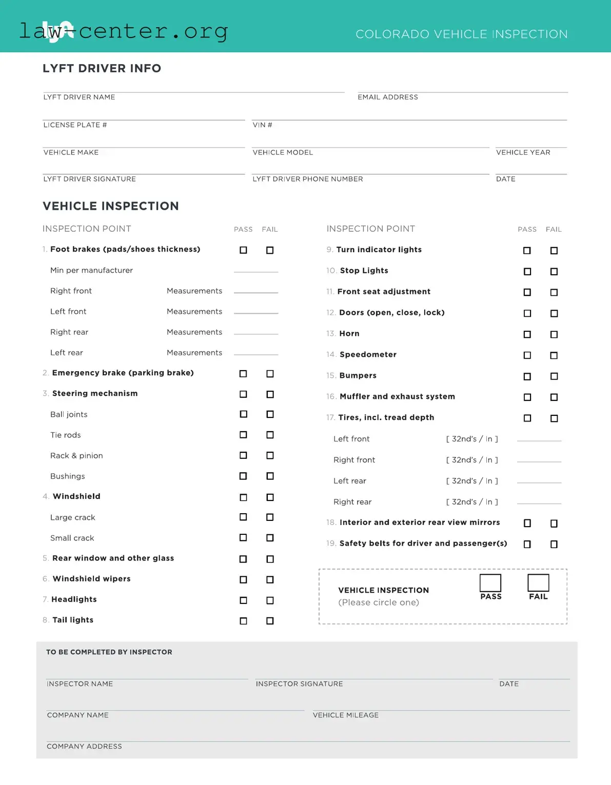 Get Lyft Inspection Form
