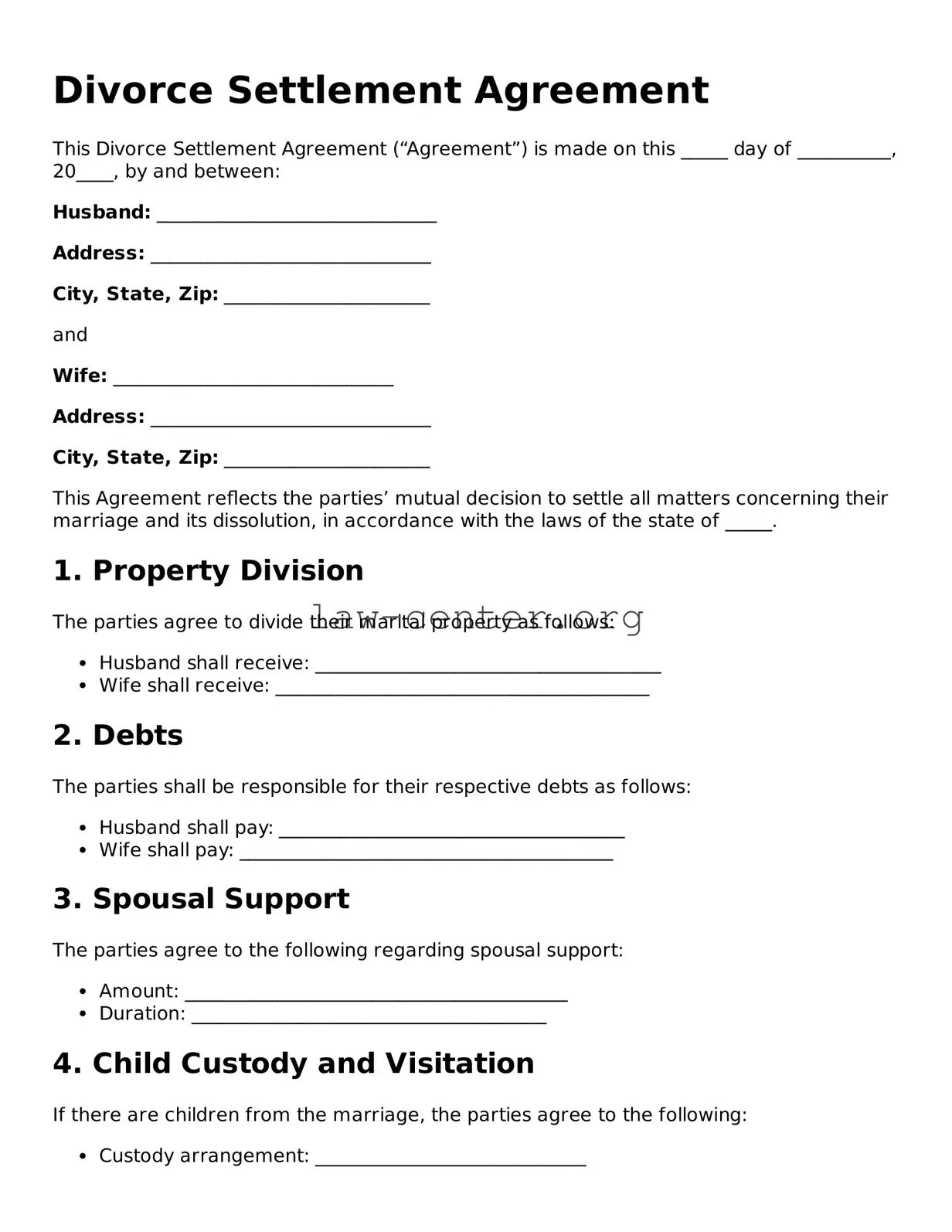 Free Divorce Settlement Agreement Template