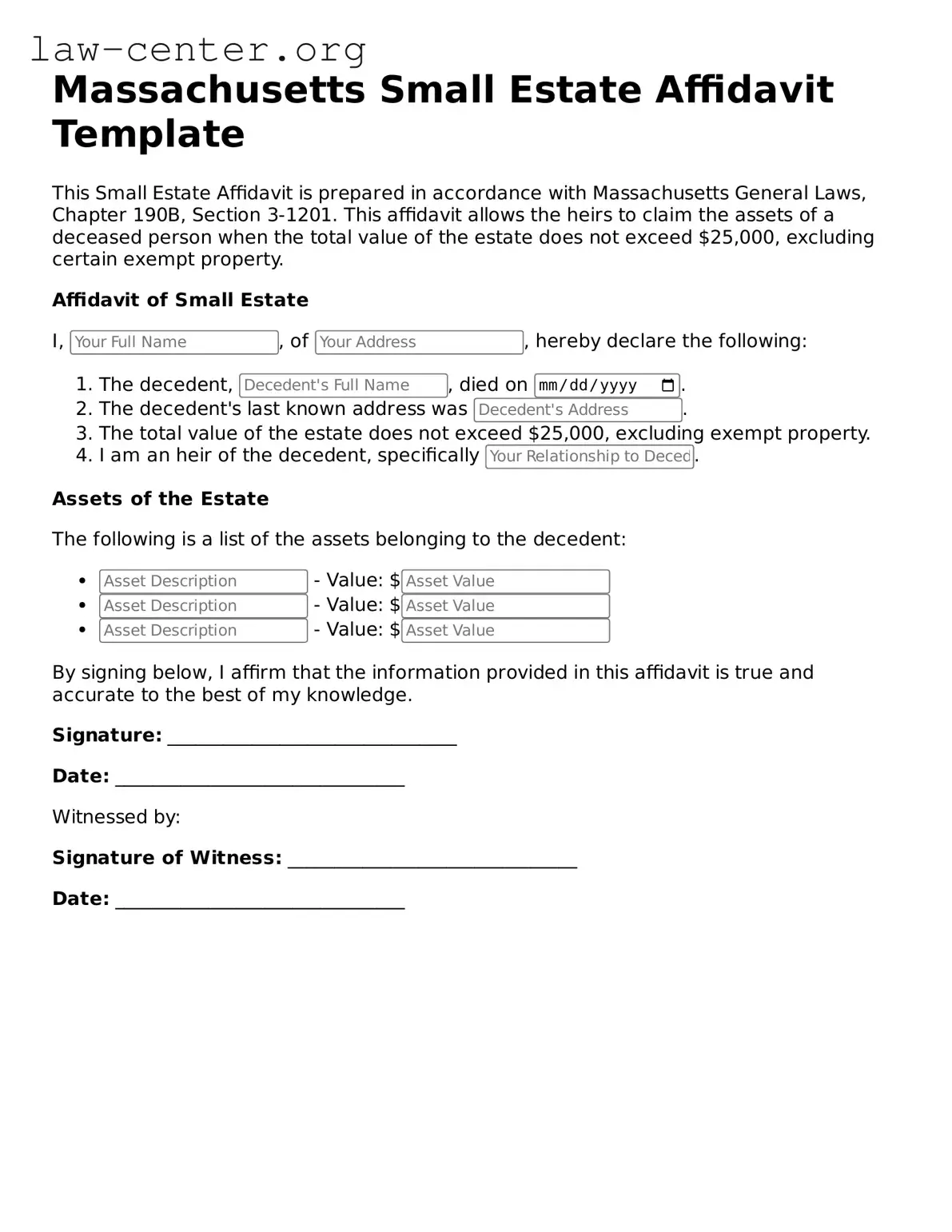 Attorney-Approved Massachusetts Small Estate Affidavit Document