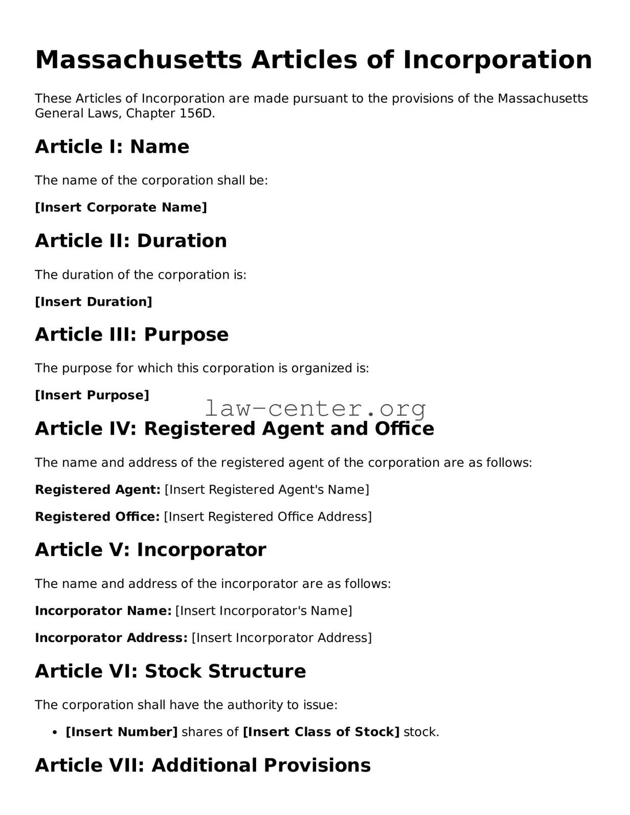 Attorney-Approved Massachusetts Articles of Incorporation Document