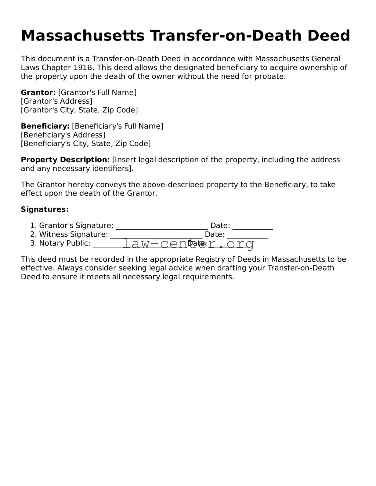 Attorney-Approved Massachusetts Transfer-on-Death Deed Document