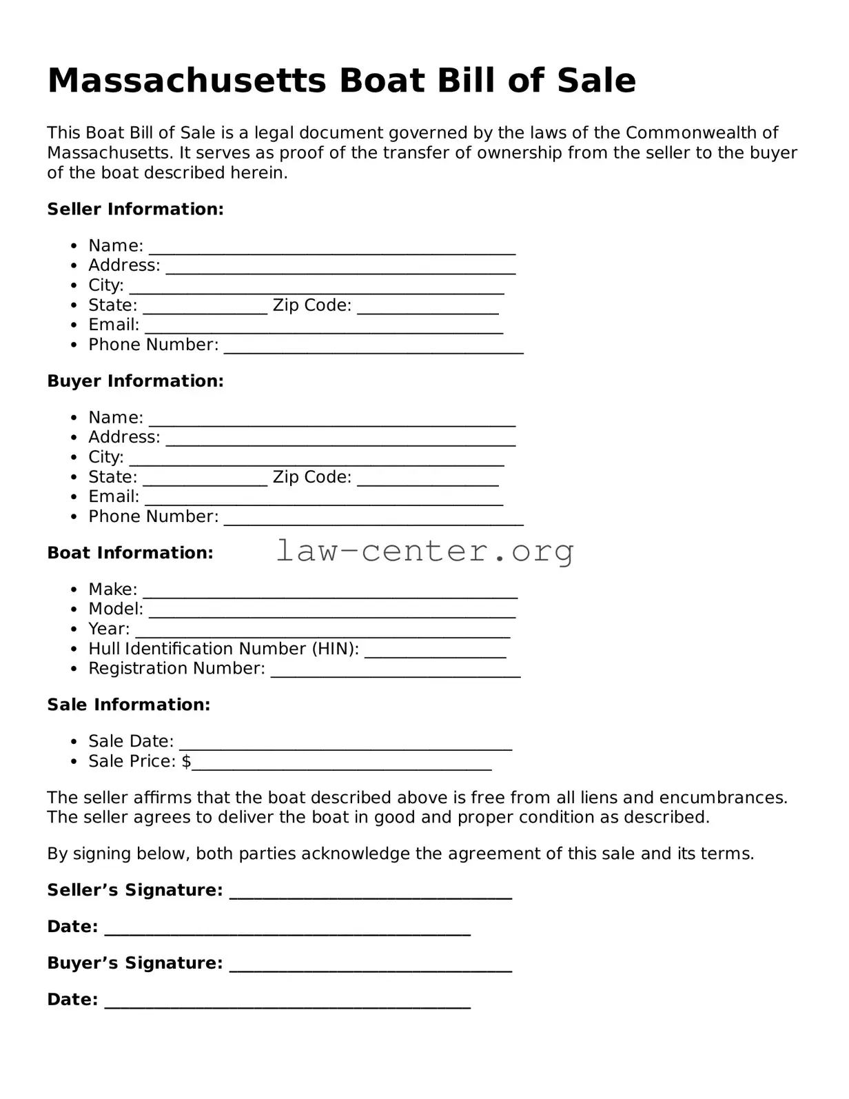 Attorney-Approved Massachusetts Boat Bill of Sale Document