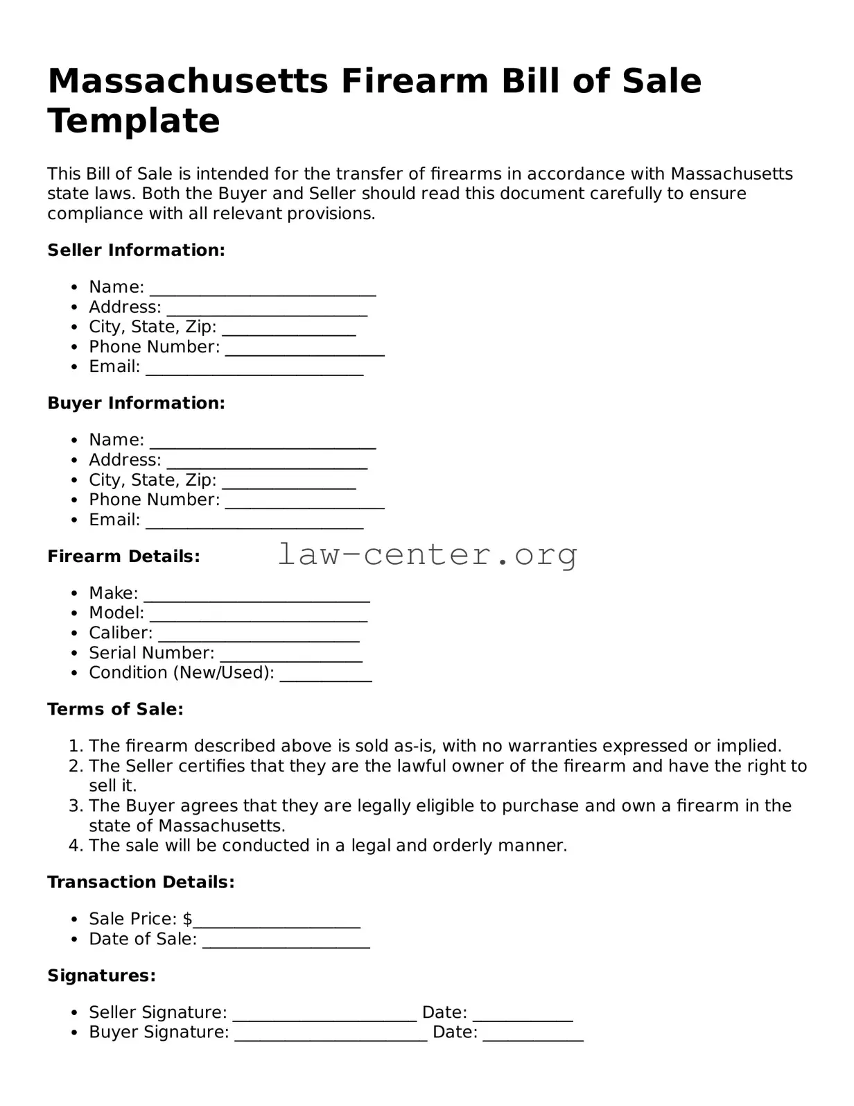 Attorney-Approved Massachusetts Firearm Bill of Sale Document