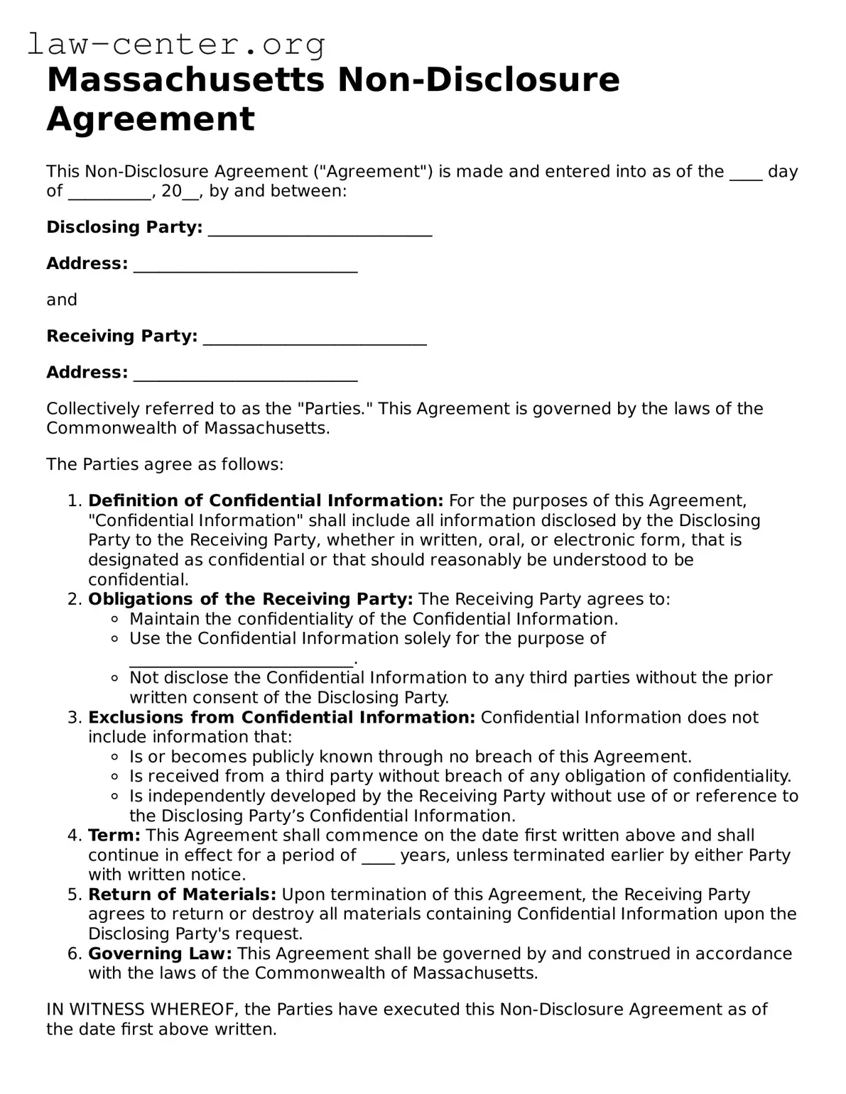 Attorney-Approved Massachusetts Non-disclosure Agreement Document