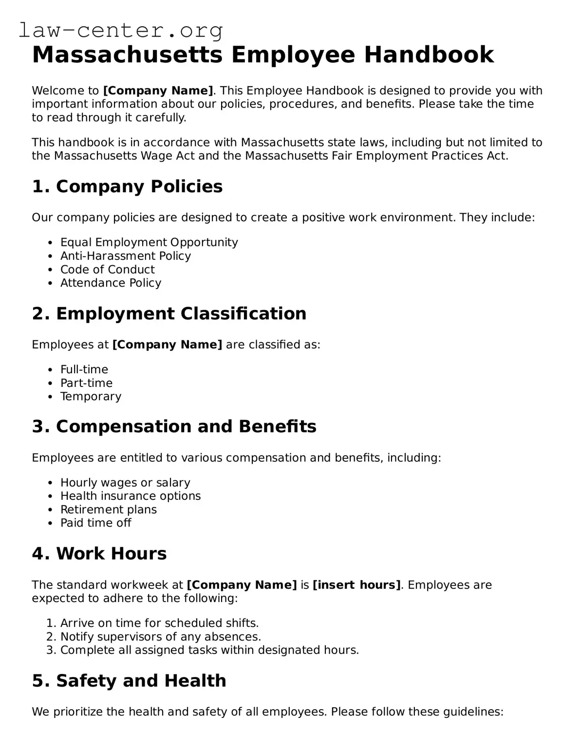 Attorney-Approved Massachusetts Employee Handbook Document