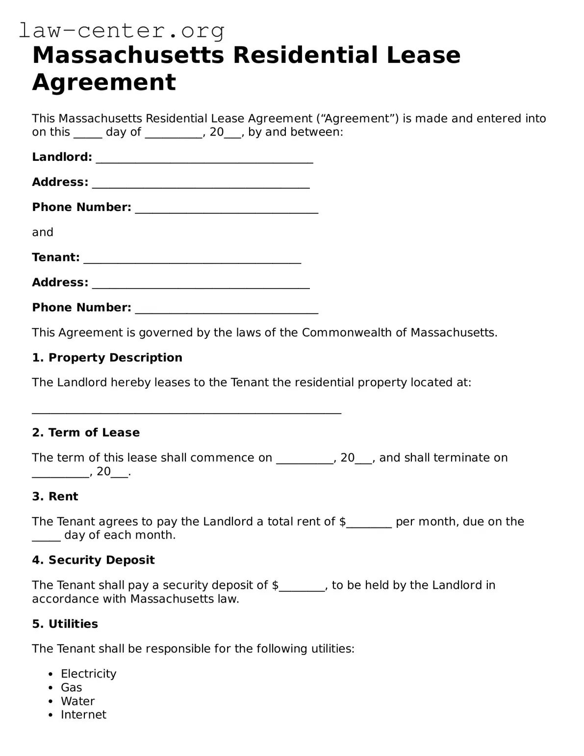 Attorney-Approved Massachusetts Residential Lease Agreement Document