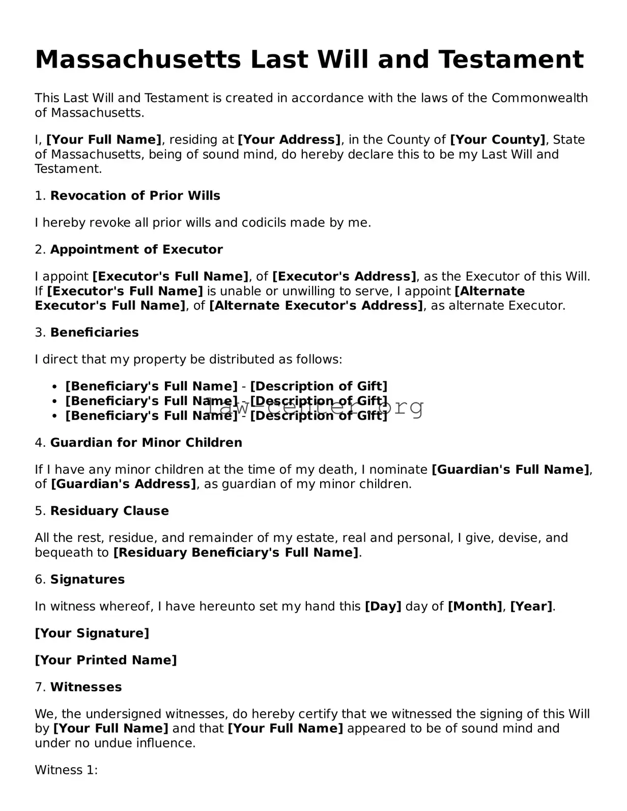 Attorney-Approved Massachusetts Last Will and Testament Document