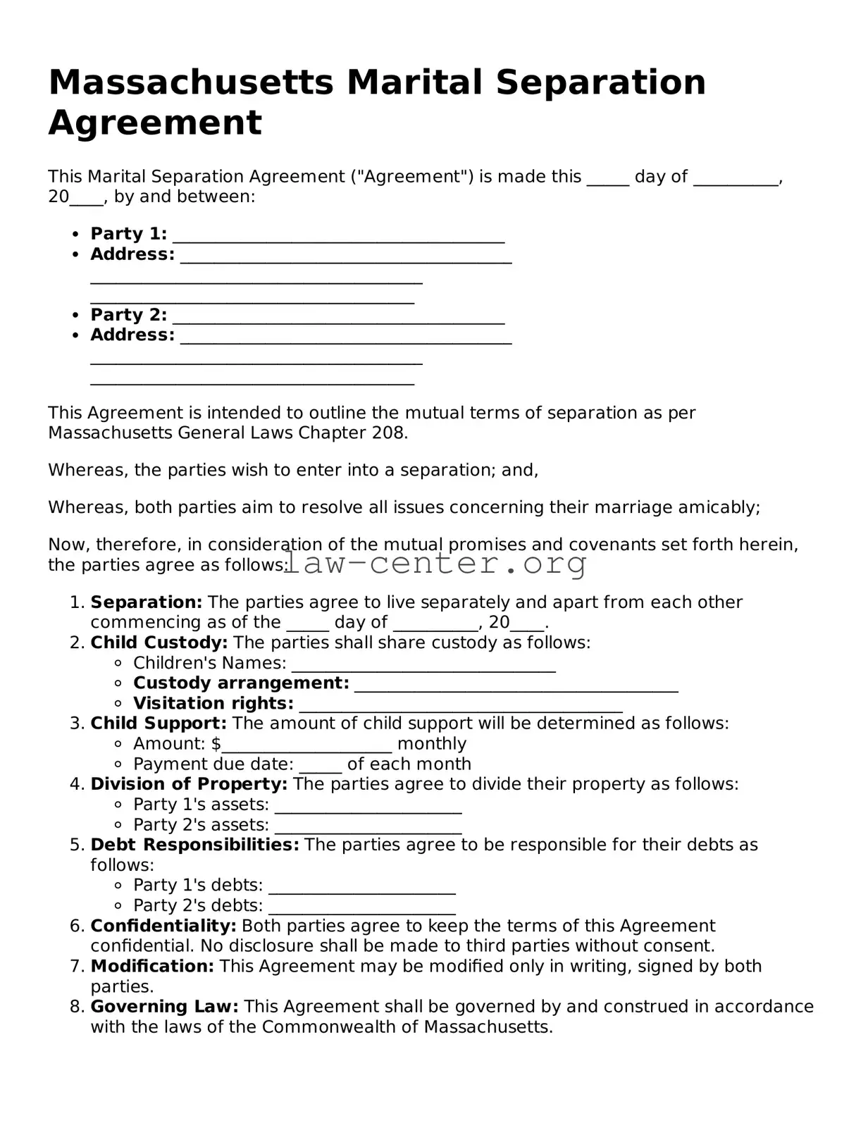 Attorney-Approved Massachusetts Marital Separation Agreement Document
