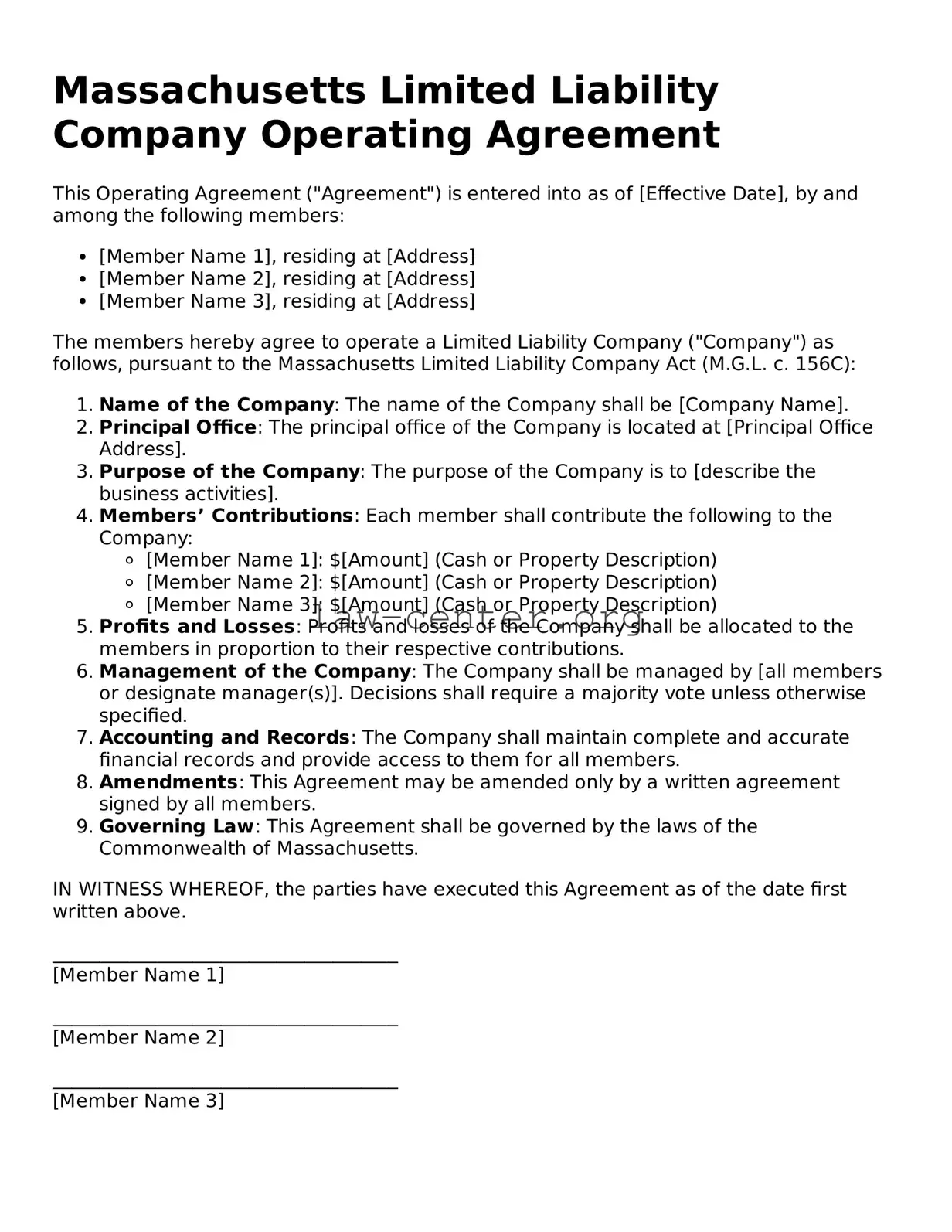 Attorney-Approved Massachusetts Operating Agreement Document