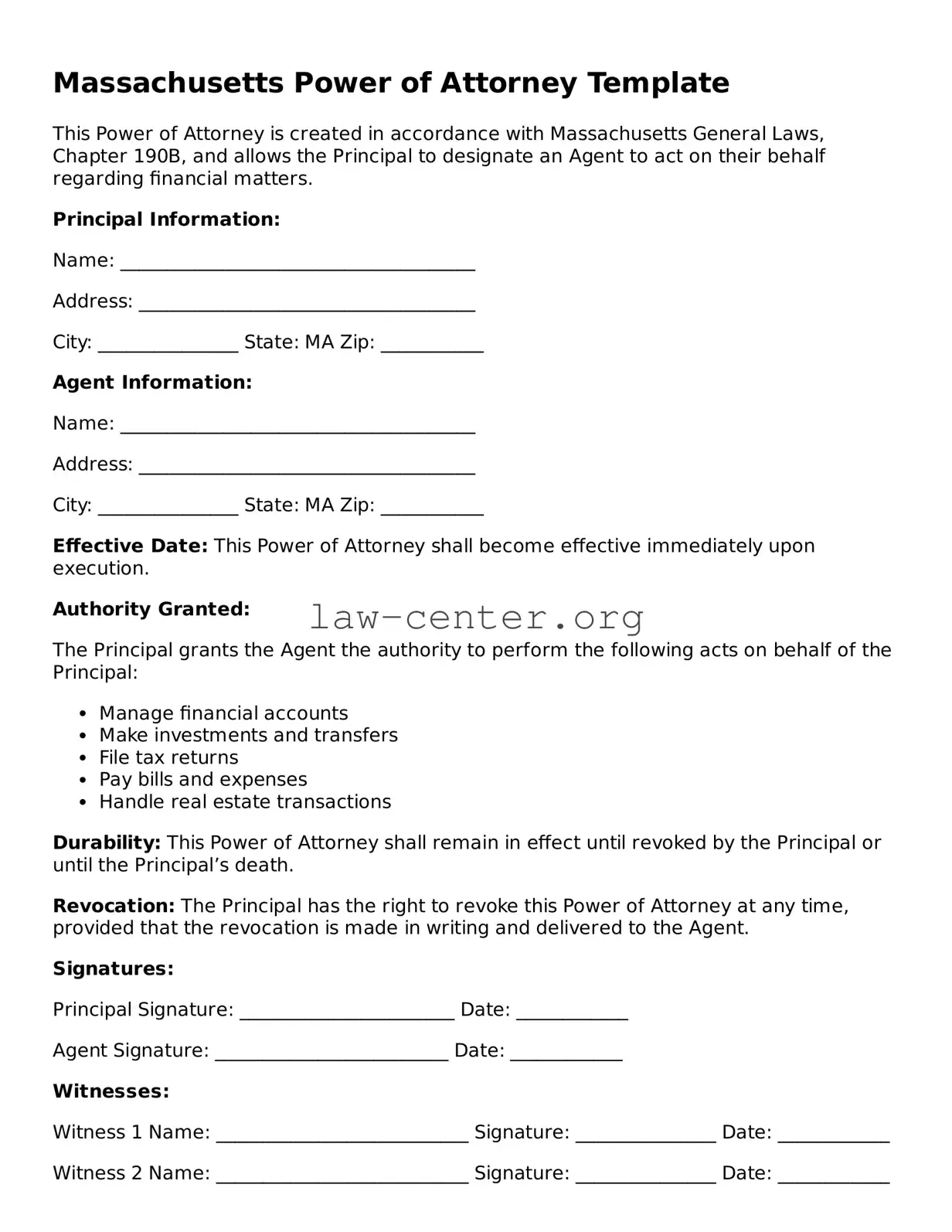 Attorney-Approved Massachusetts Power of Attorney Document