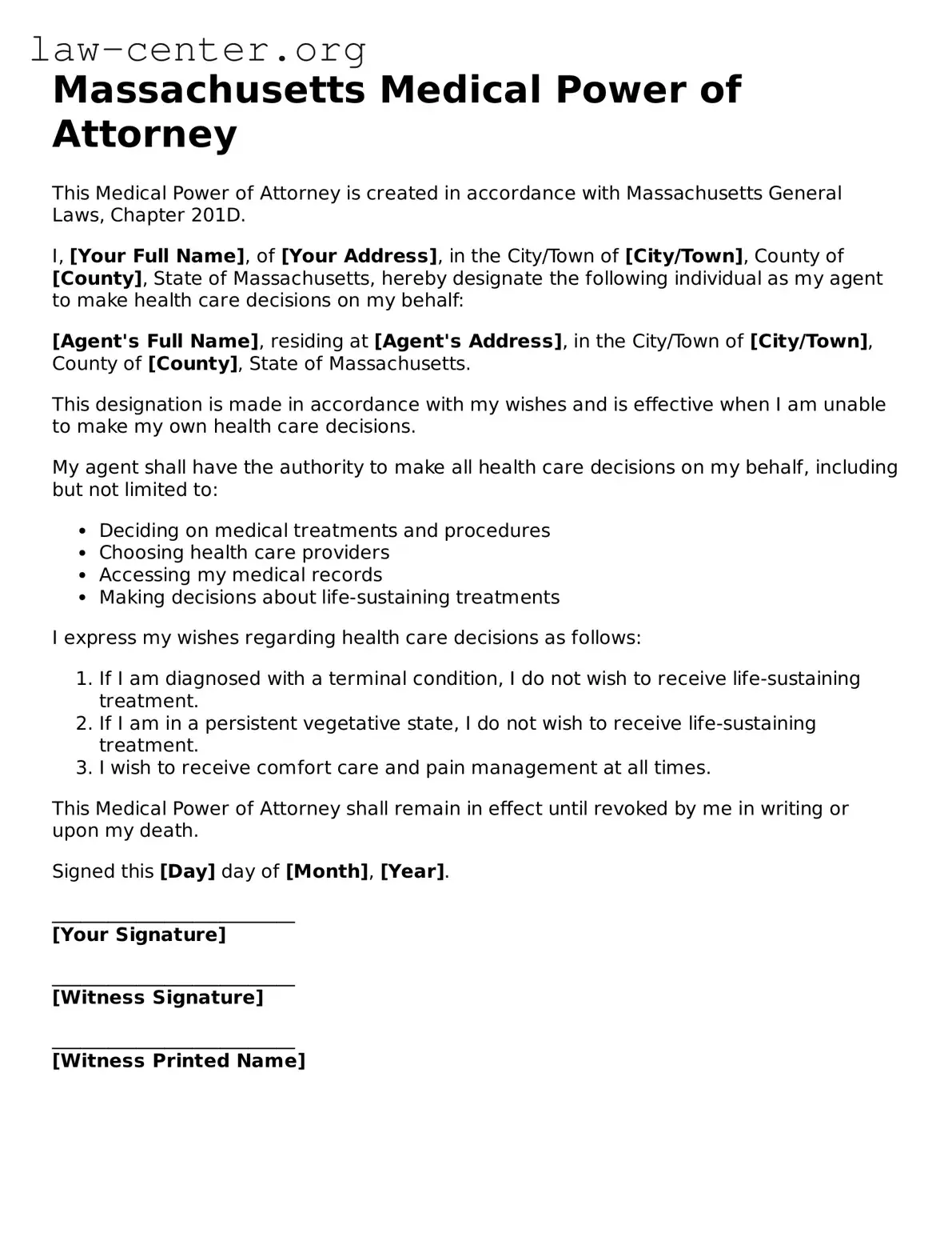 Attorney-Approved Massachusetts Medical Power of Attorney Document