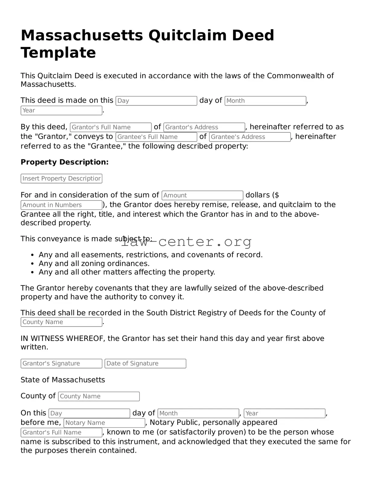 Attorney-Approved Massachusetts Quitclaim Deed Document