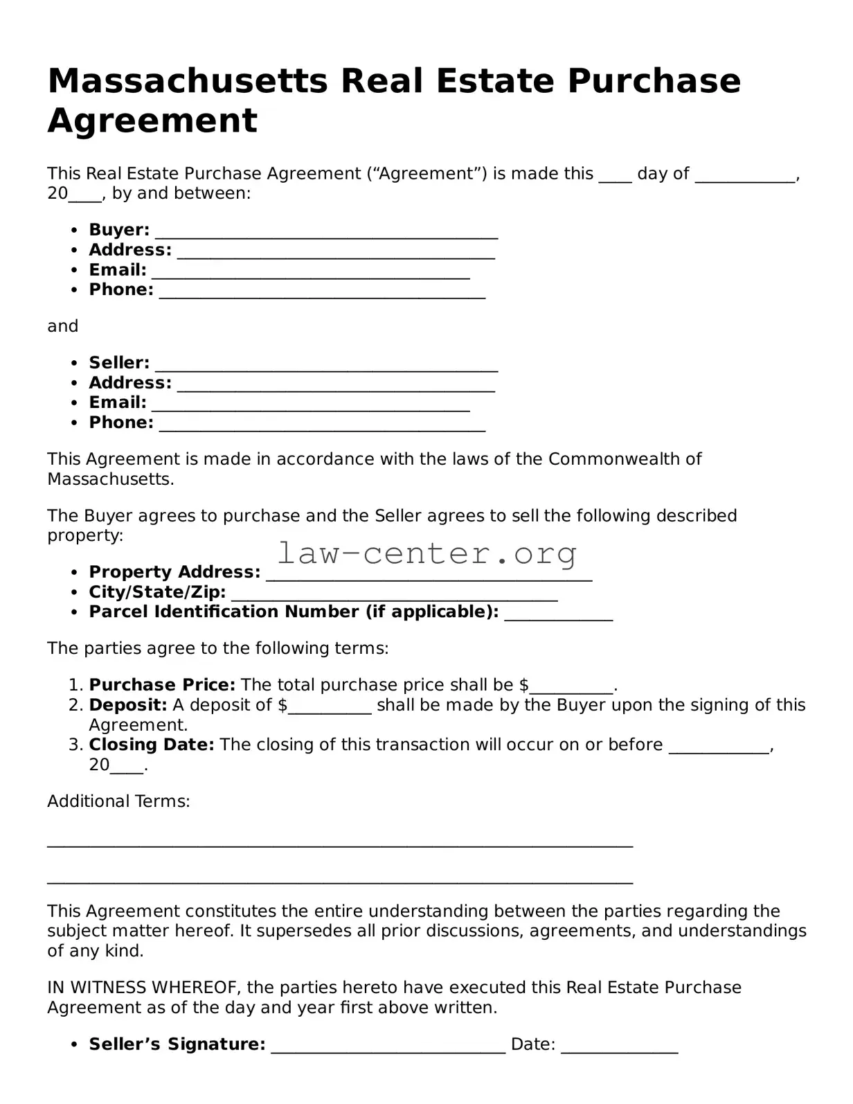 Attorney-Approved Massachusetts Real Estate Purchase Agreement Document