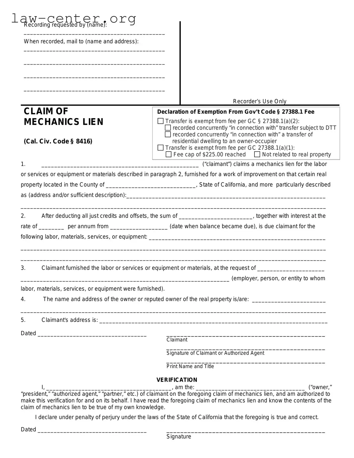 Get Mechanics Lien California Form