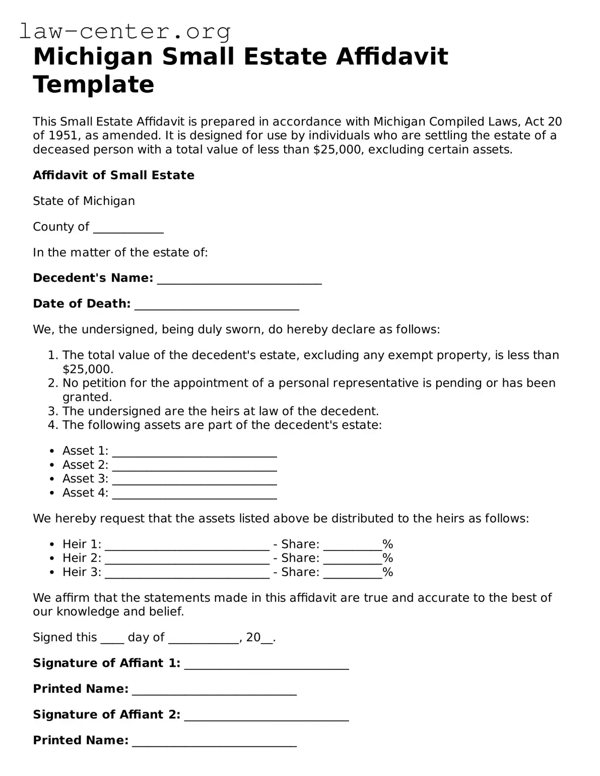 Attorney-Approved Michigan Small Estate Affidavit Document