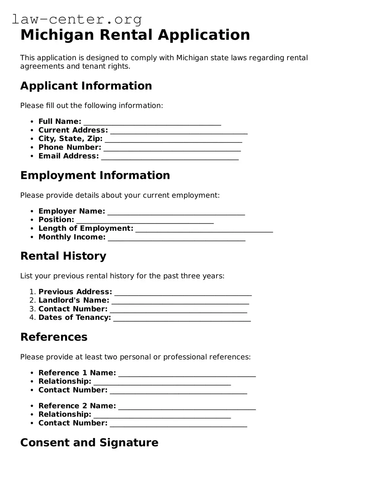 Attorney-Approved Michigan Rental Application Document
