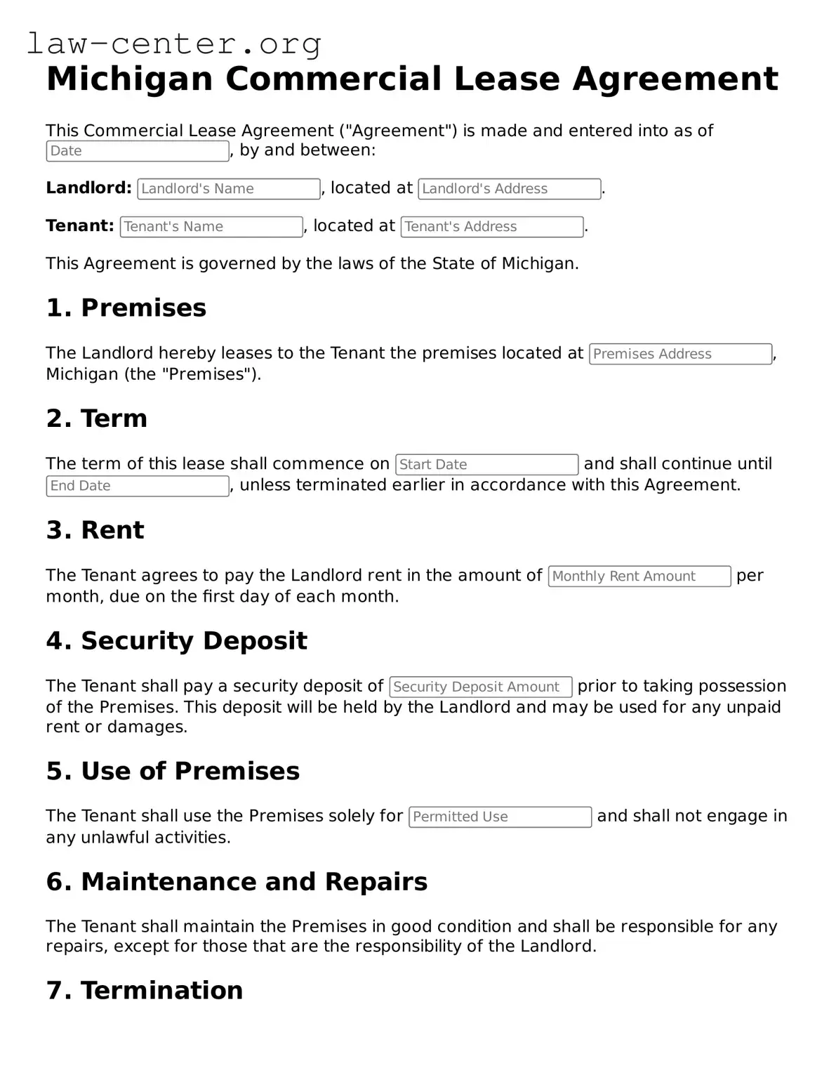 Attorney-Approved Michigan Commercial Lease Agreement Document