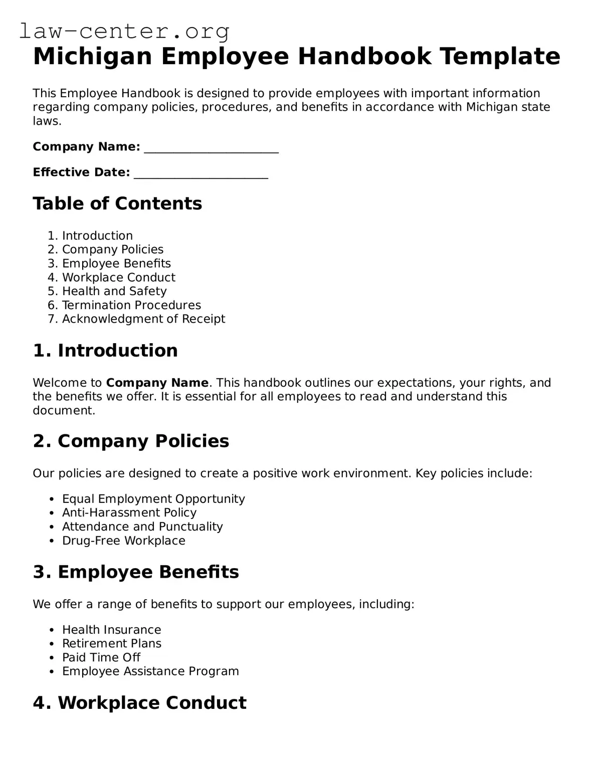 Attorney-Approved Michigan Employee Handbook Document