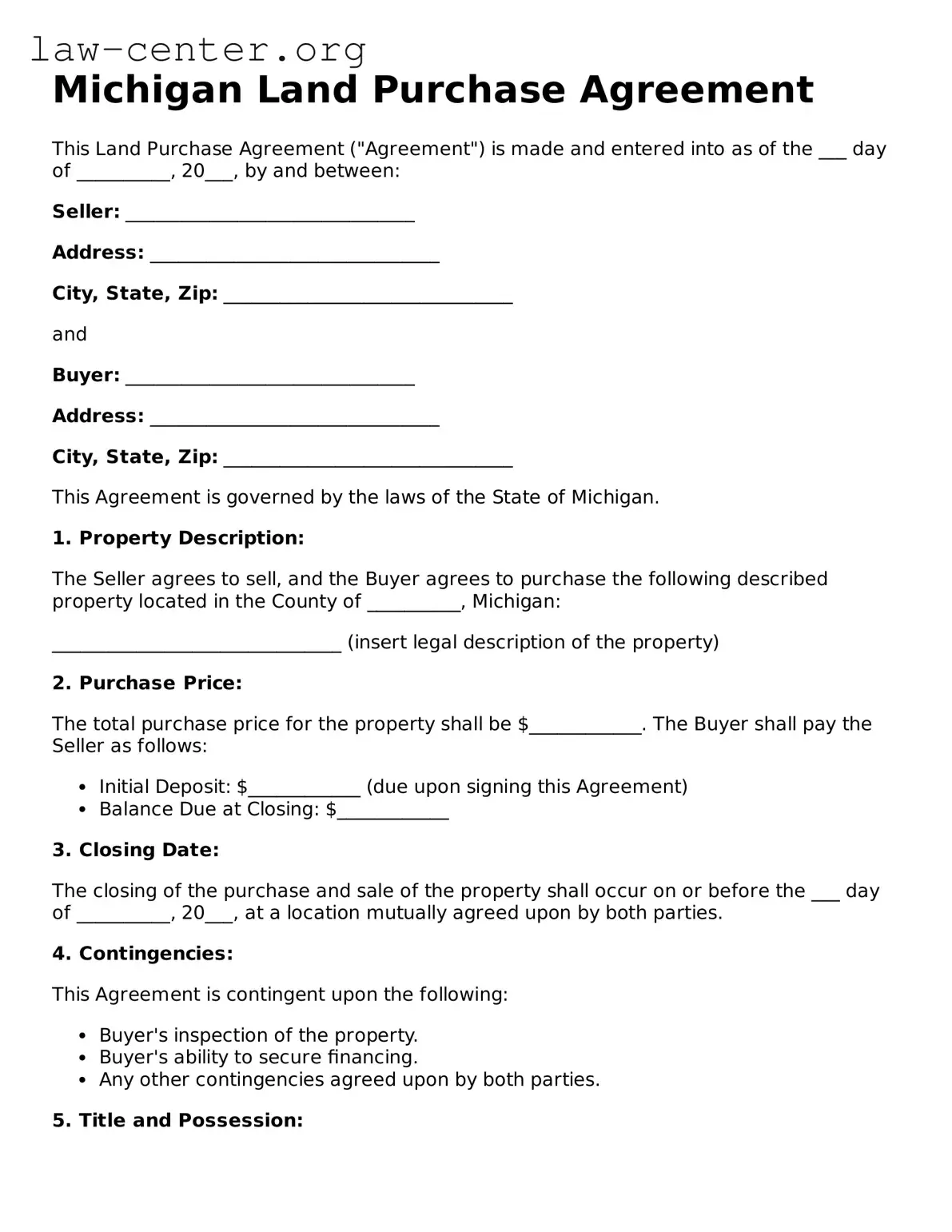 Attorney-Approved Michigan Land Purchase Agreement Document