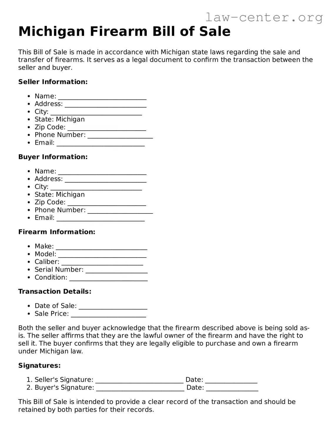 Attorney-Approved Michigan Firearm Bill of Sale Document