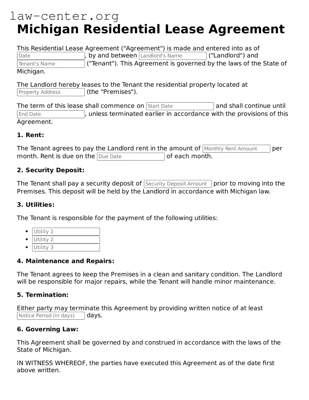 Attorney-Approved Michigan Residential Lease Agreement Document