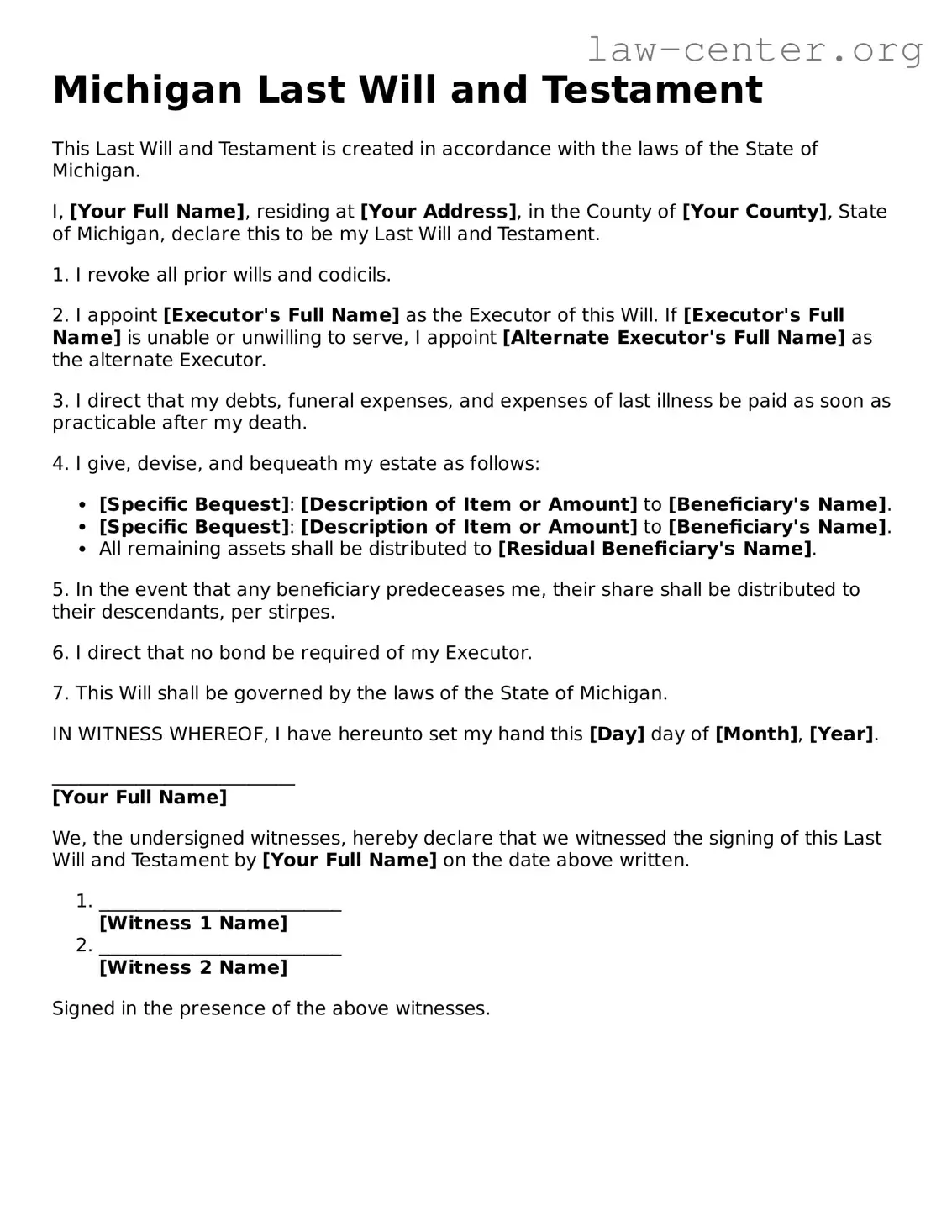 Attorney-Approved Michigan Last Will and Testament Document