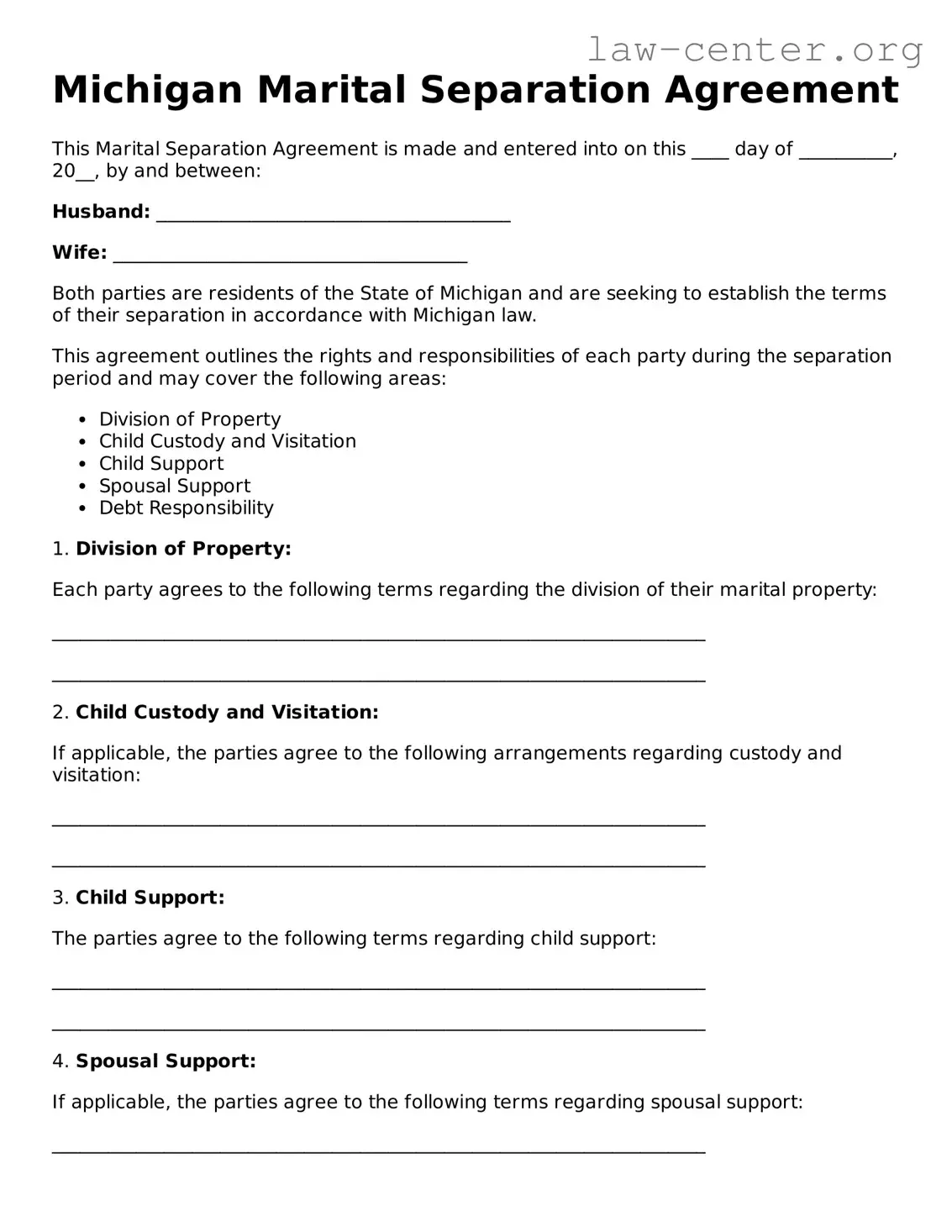 Attorney-Approved Michigan Marital Separation Agreement Document