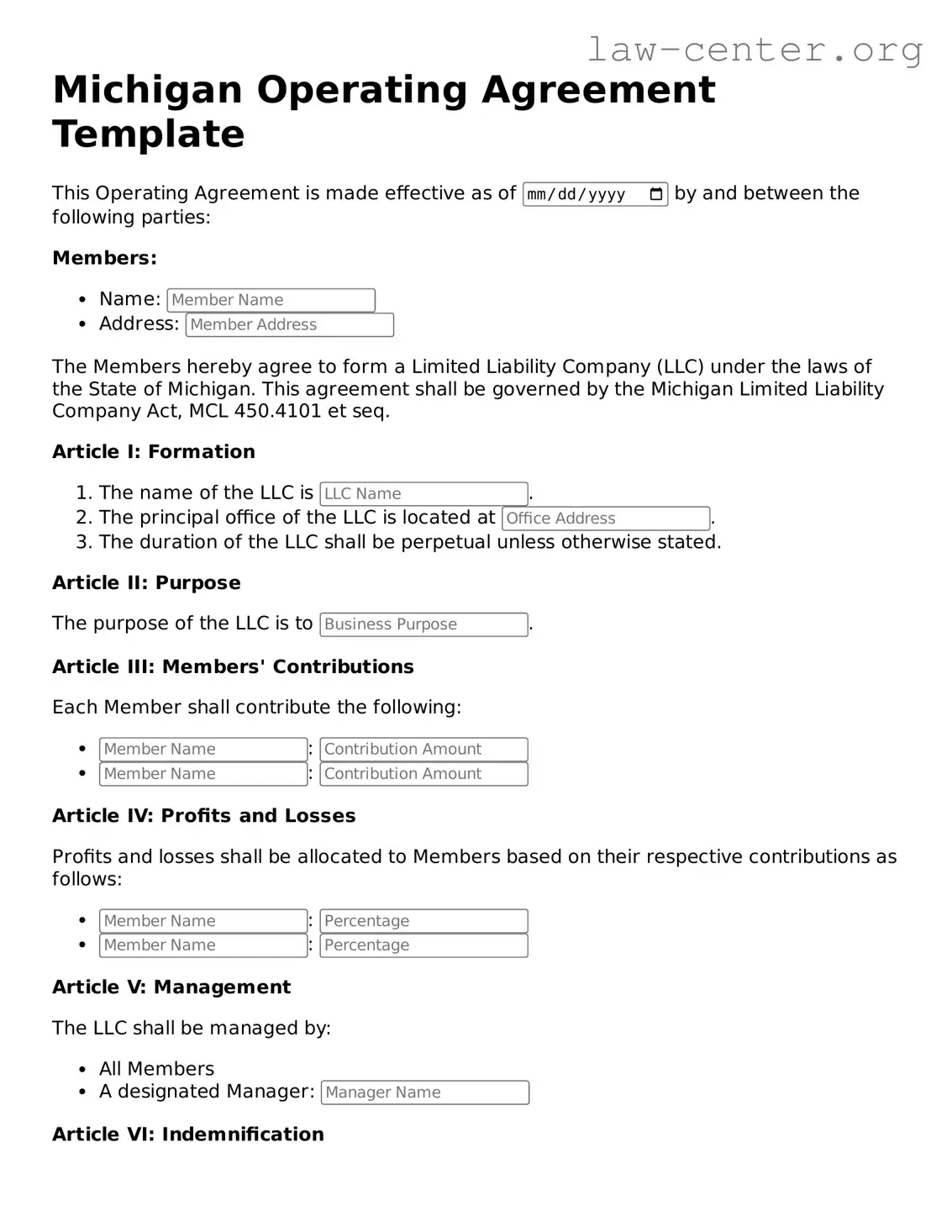 Attorney-Approved Michigan Operating Agreement Document