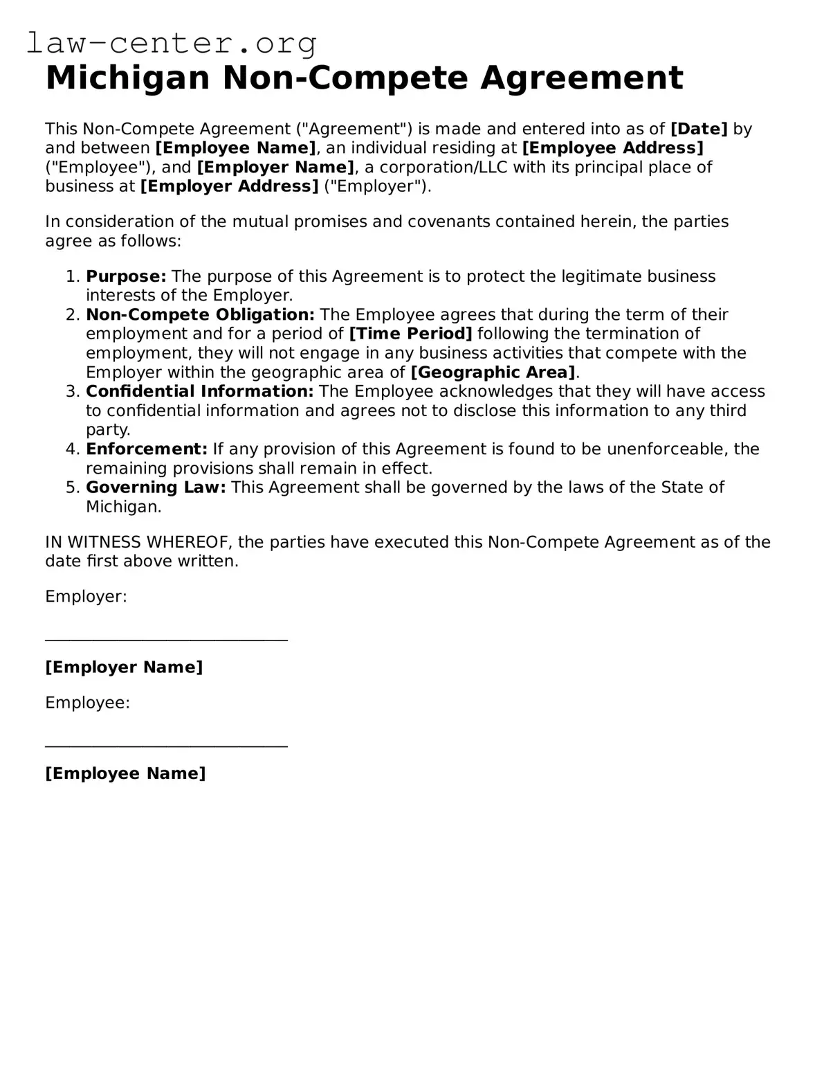 Attorney-Approved Michigan Non-compete Agreement Document