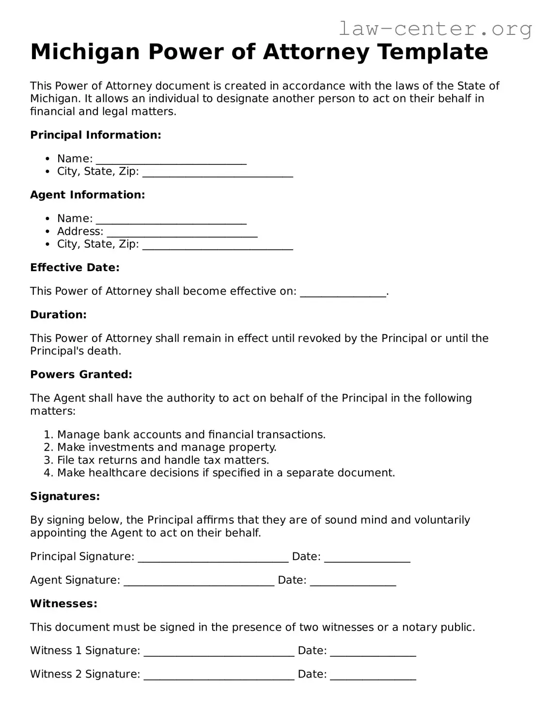 Attorney-Approved Michigan Power of Attorney Document