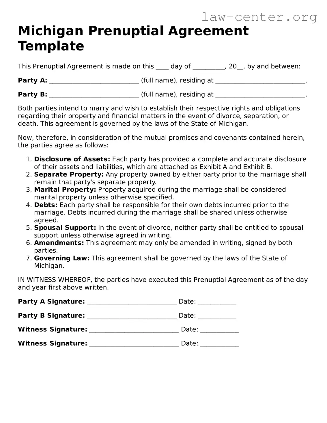 Attorney-Approved Michigan Prenuptial Agreement Document